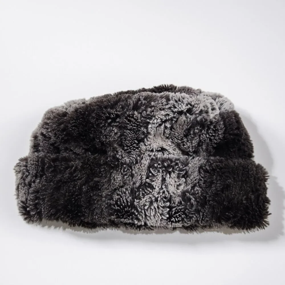 Pandemonium Seattle Sky Furry Beanie Hat Reversible Lux Faux Fur Glam Regency